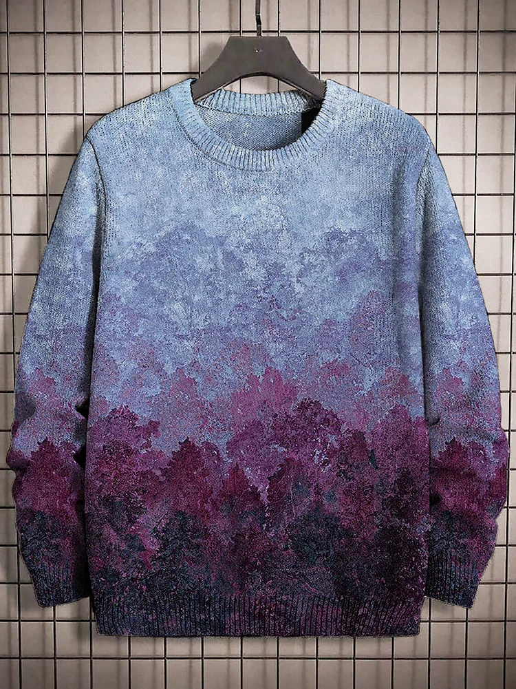 Men's Gradient Watercolor Art Print Knit Sweatshirt