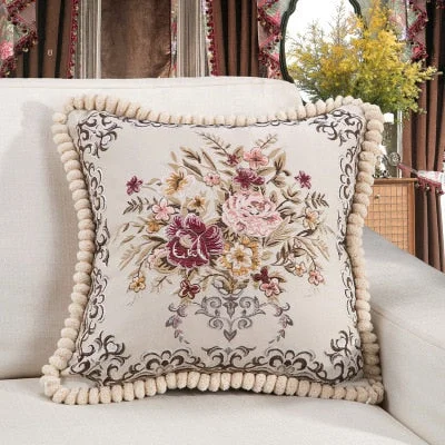 European Luxury Cushion Cover Floral Embroidered Pillow Case Home Decor Cushions For Sofa Living Room 50*50cm Throw Pillow Cover