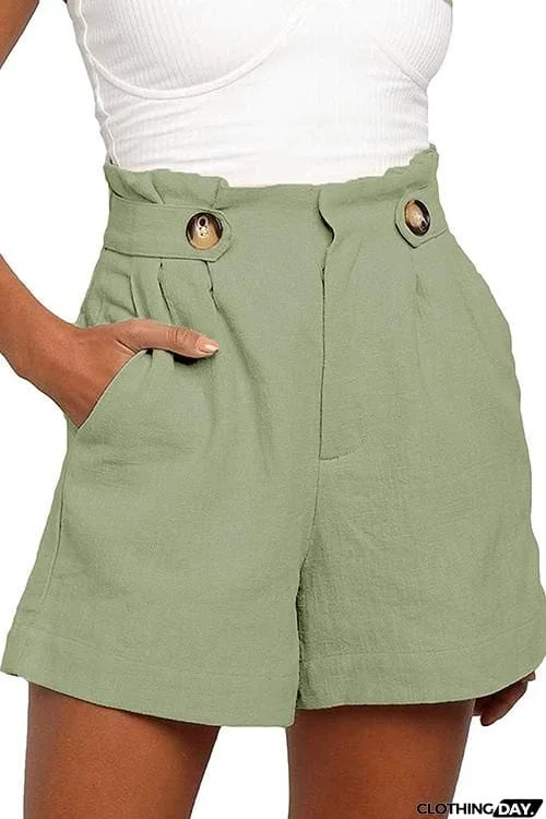 Button Pockets Solid Shorts