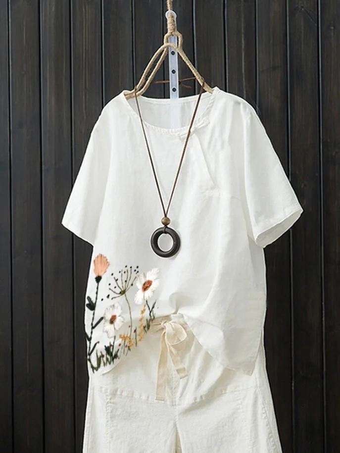 Short sleeve printed cotton blended shirt