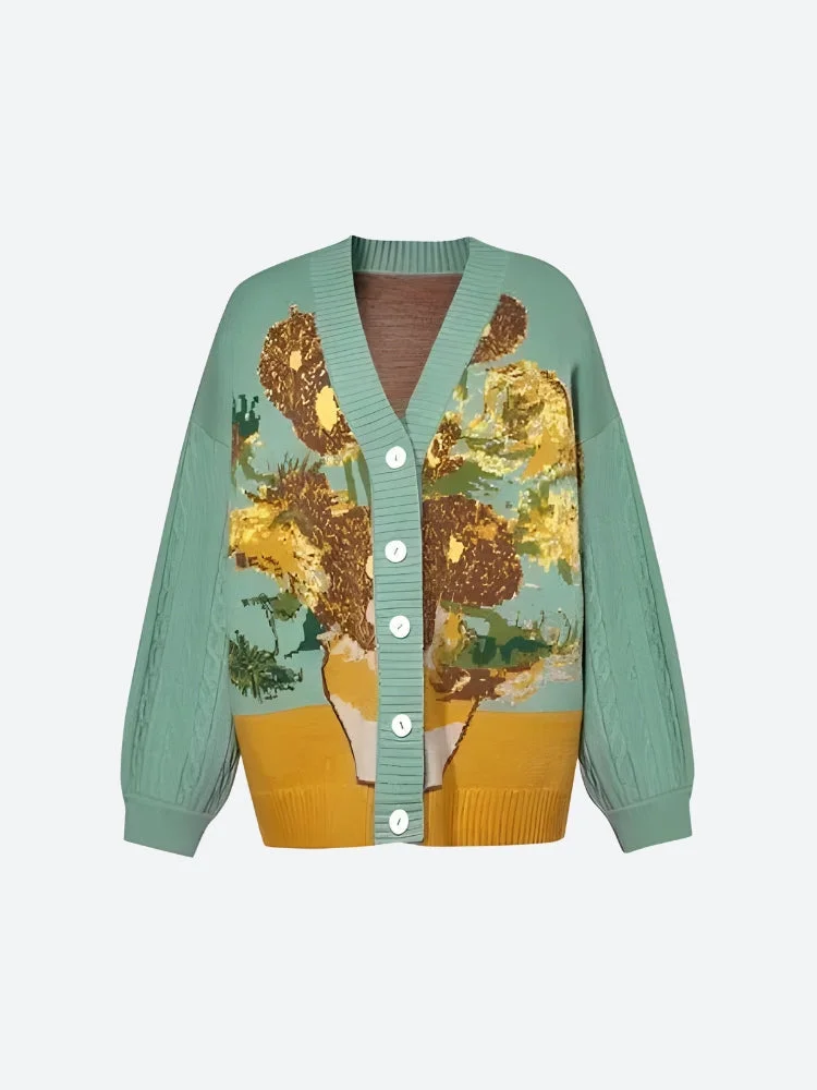 Brownm Gogh Sunflowers Cardigan