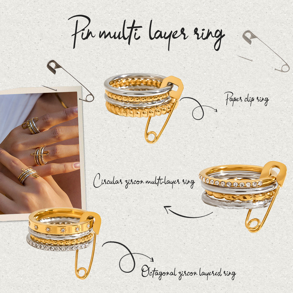 Jie Ding Multi-Layer Stacking Ring Titanium Steel Ring Hot-Selling Stainless Steel Rings