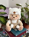 Getahug White Mink Hat Brown Overalls Bear | Handmade Jointed Teddy Bear Gift