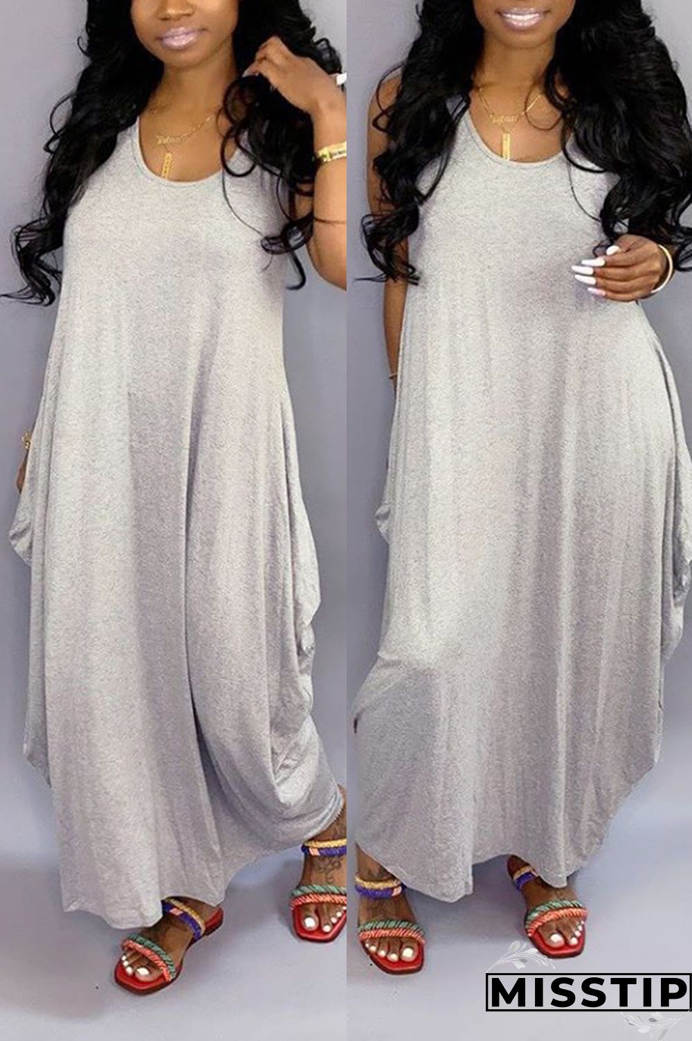 Grey Fashion Casual Sleeveless Irregular Dress