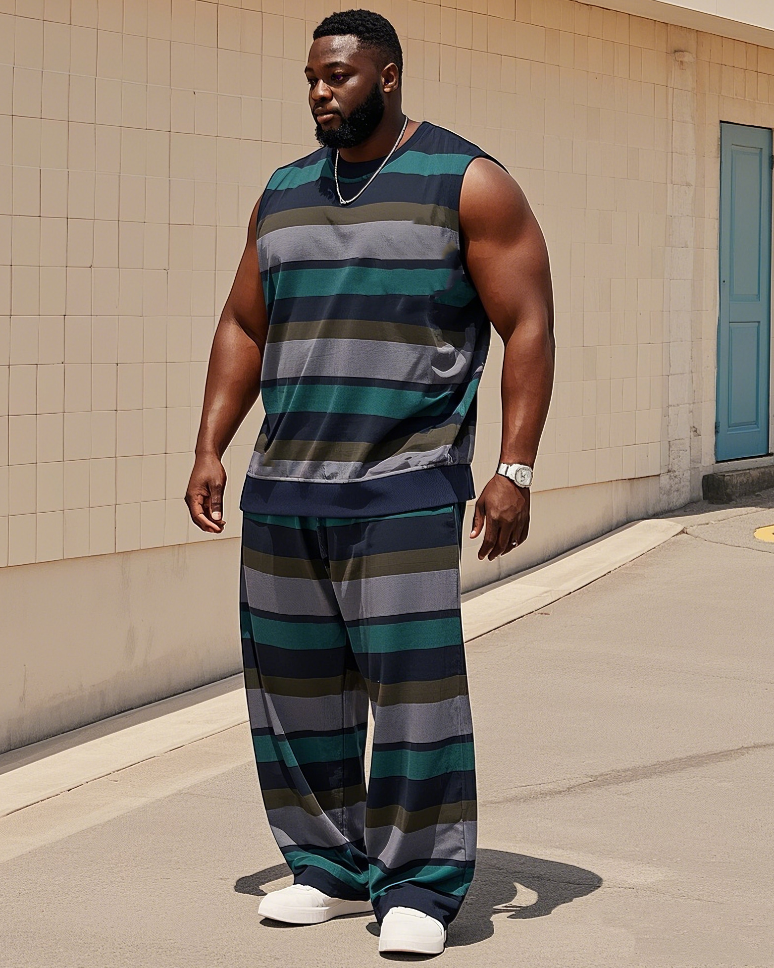 Men's Plus Size Daily Casual Striped Vest Trousers Suit
