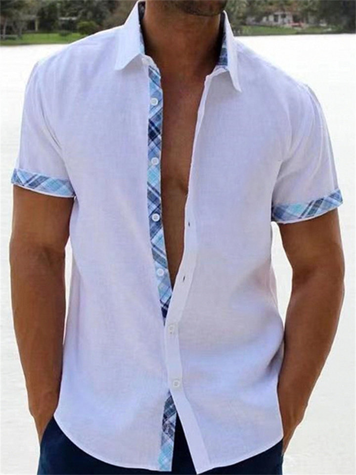 Men's Summer Shirt Beach Shirt Black White Blue Short Sleeve Plain Lapel Spring & Summer Hawaiian Holiday Clothing Apparel Pocket