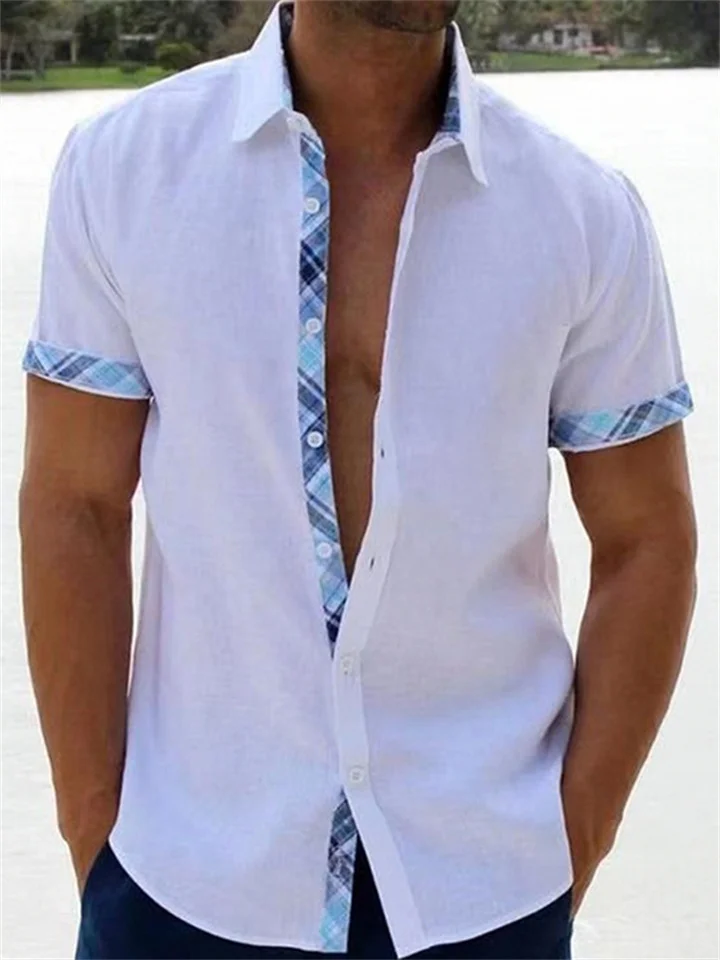Men's Summer Shirt Beach Shirt Black White Blue Short Sleeve Plain Lapel Spring & Summer Hawaiian Holiday Clothing Apparel Pocket-Mixcun