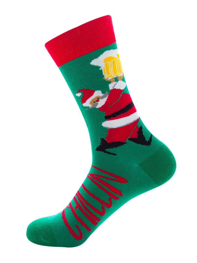 Men Christmas Leaves Print Socks PLUSCLOTHESMAN