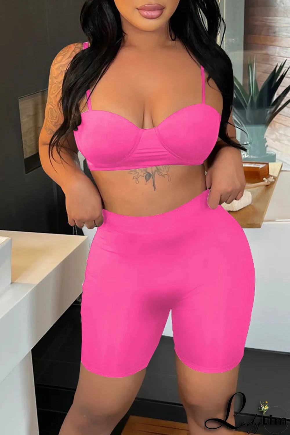 Blue Sexy Solid Split Joint Spaghetti Strap Sleeveless Two Pieces