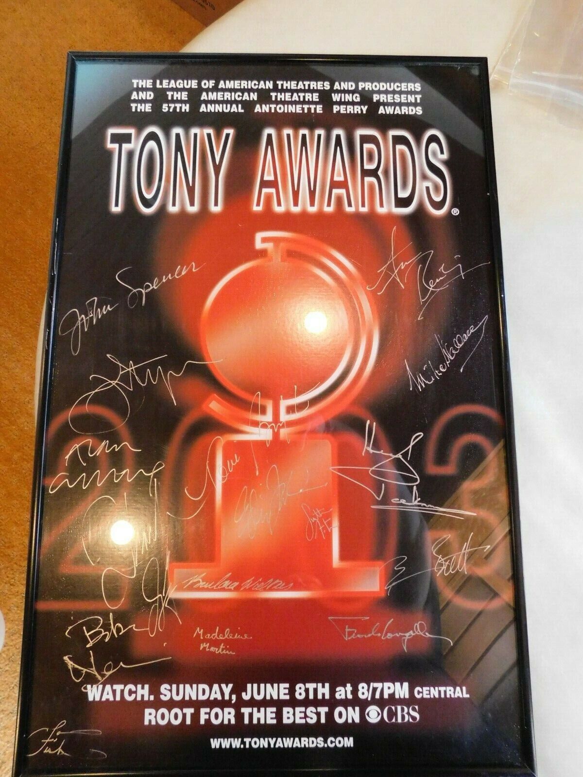 CBS Tony Awards June 8th New York Radio City Signed by 15 22x14 framed BRF