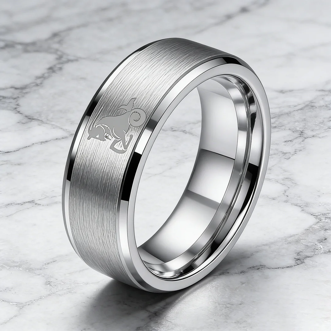 4MM 6MM 8MM Sliver Capricorn Tungsten Carbide Rings Prints Laser Design Open Steps Tungsten Wedding Bands