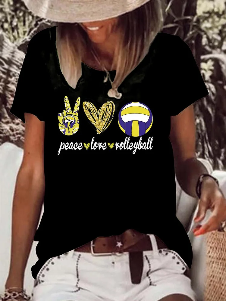Peace Love Volleyball Raw Hem Tee-Annaletters