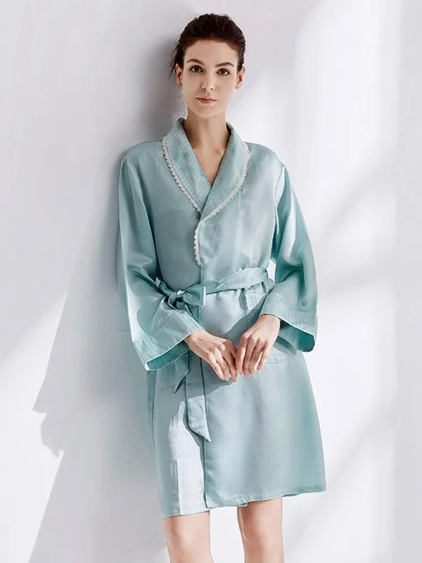 22 Momme High Quality Sky Blue Silk Robe One Piece REAL SILK LIFE