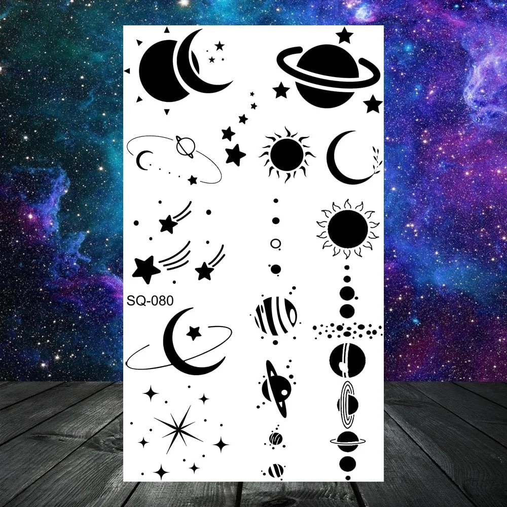 Astronaut Stars Moon Sun Temporary Tattoos For Women Kids Girl Butterfly Feather Letters Fake Tattoo Neck Arm Hands Small Tatoos