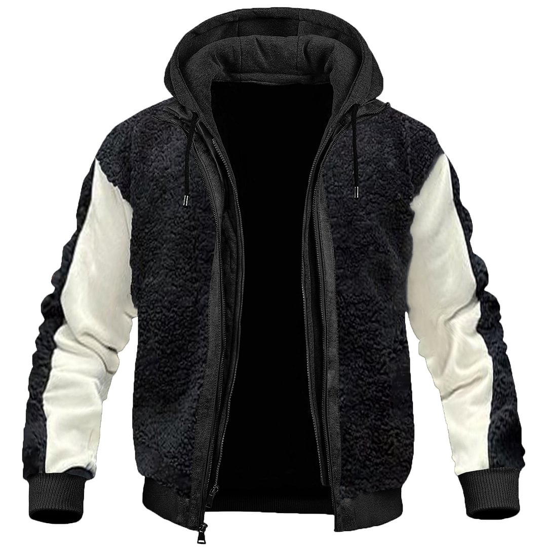 Men's Fashion Casual Warm Fleece Stitching Hooded Jacket