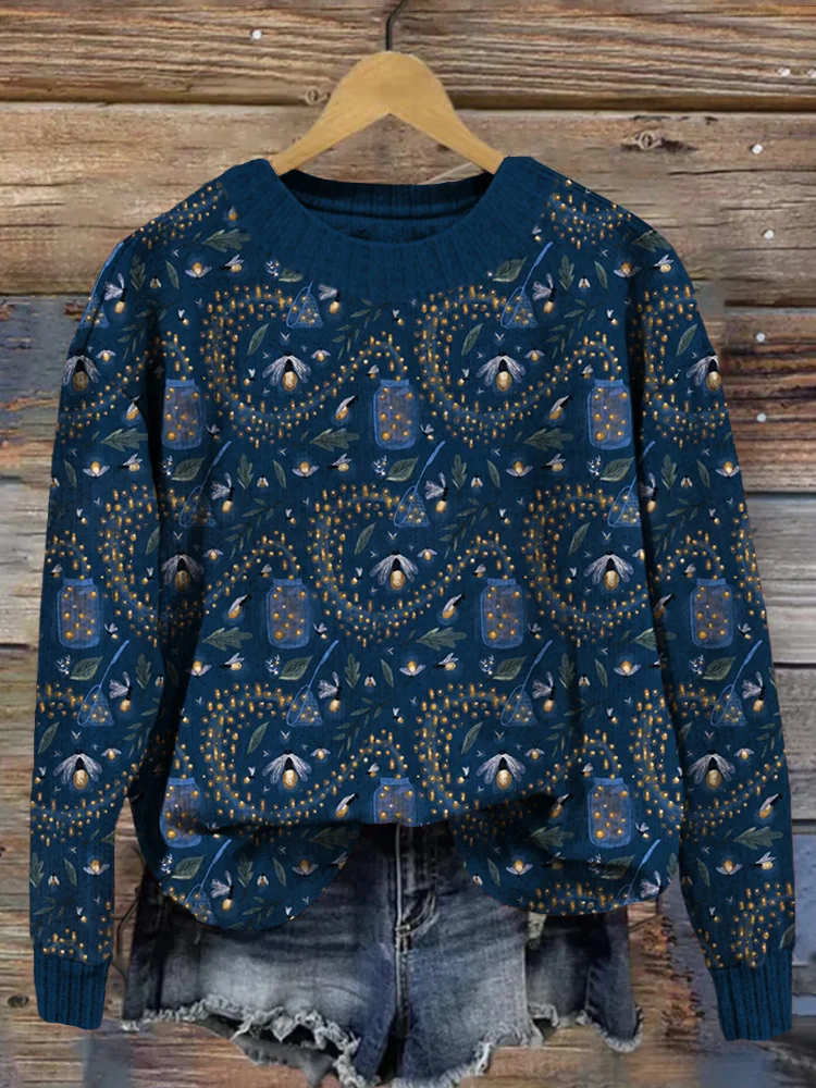 🔥kukelife🔥Catching Fireflies Graphic Crew Neck Cozy Sweater