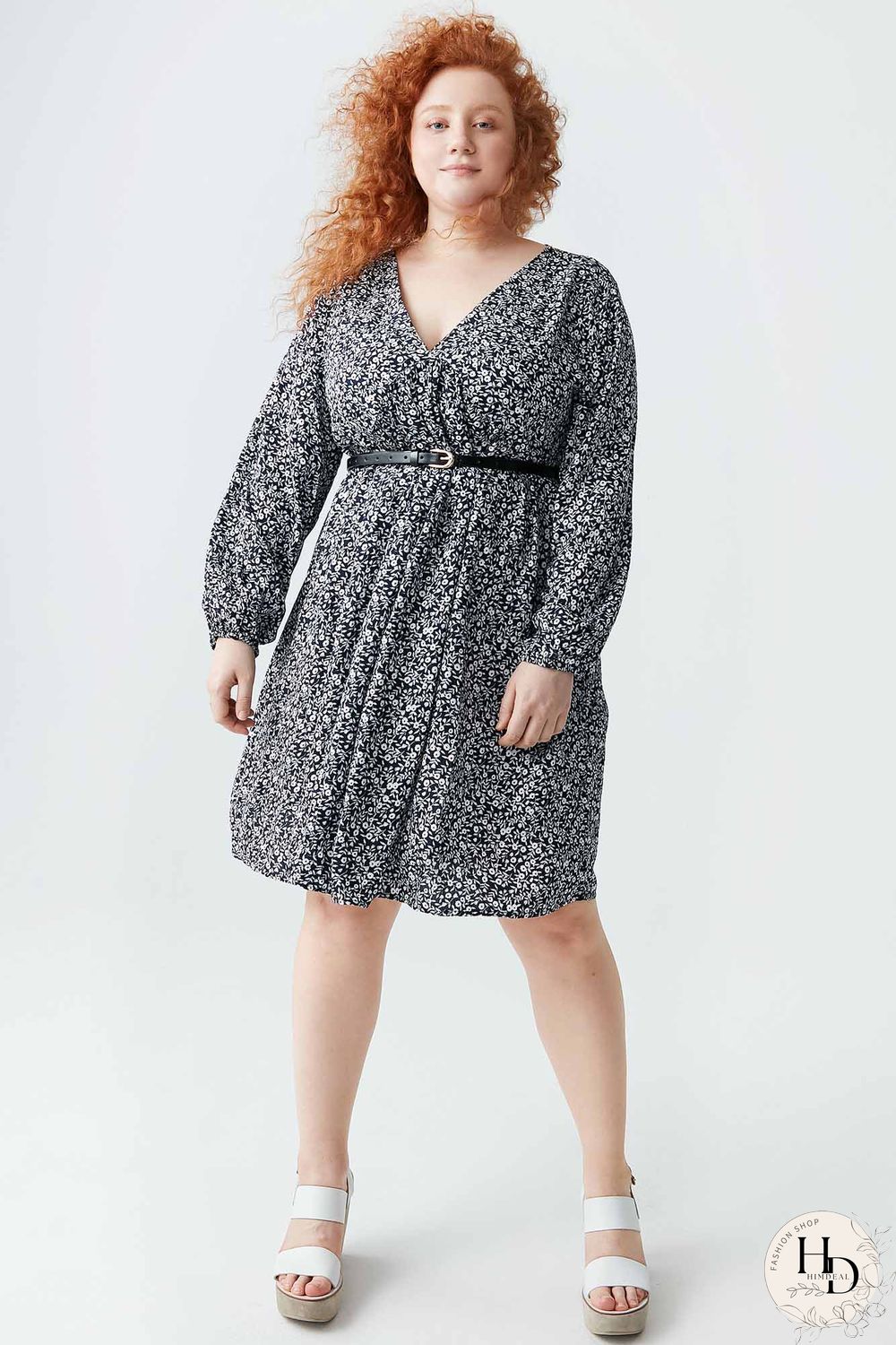 Floral-print Long-sleeved Dress(Without belt) P11995