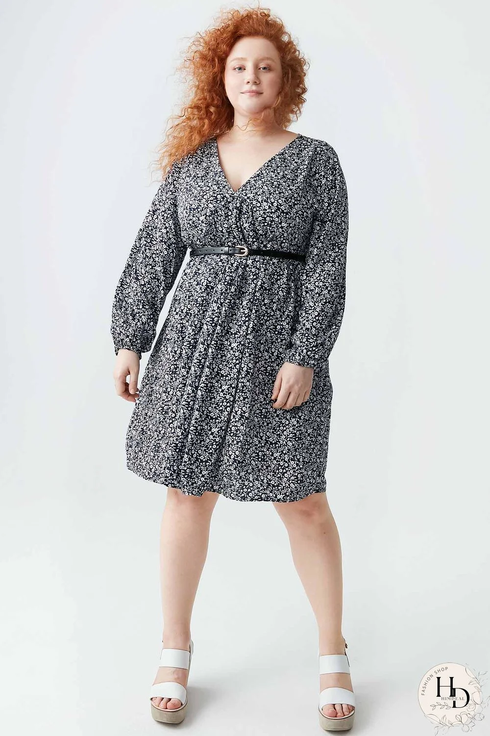 Floral-print Long-sleeved Dress(Without belt) P11995