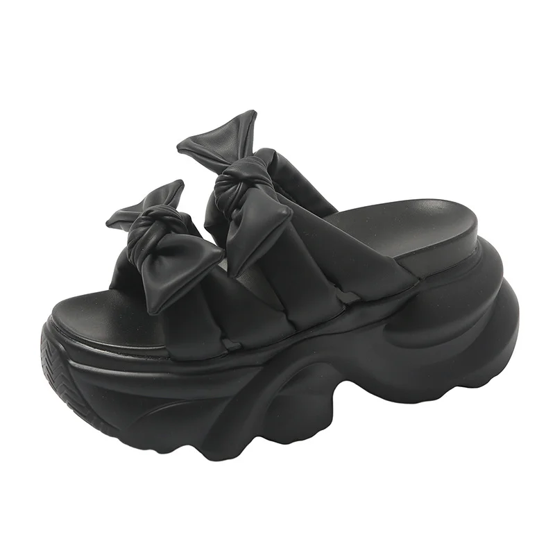 Zingj New Thick Bottom Slope With Slippers Female Korean Version Of Fashion Open Toe Drag-Drag Bow Wear Beach Sandals