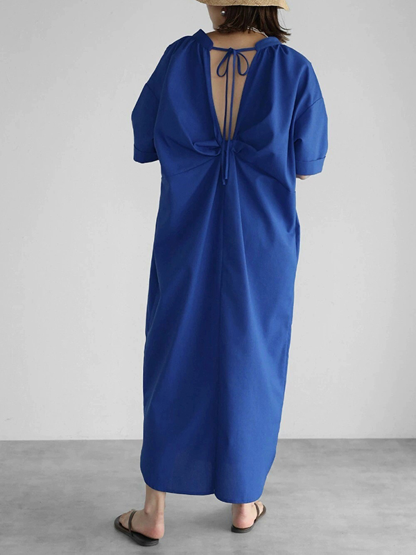 Bow Backless Short Sleeve Maxi Dress