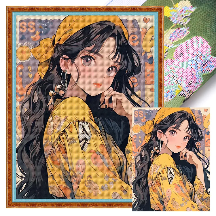 Long Hair Girl 11CT Stamped Cross Stitch 40*53CM