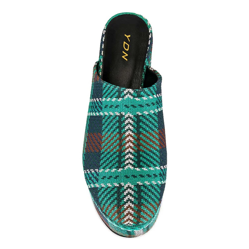 YDN Multicolor Block Heel Plaid Platform Mule Shoes for Women
