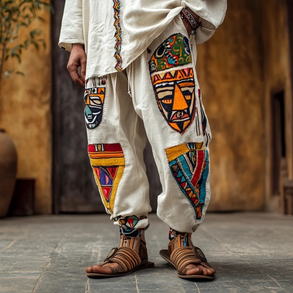 Men's Vintage Egyptian African Tribal Mask Emblem Art Pants / Rvogue / Rvogue