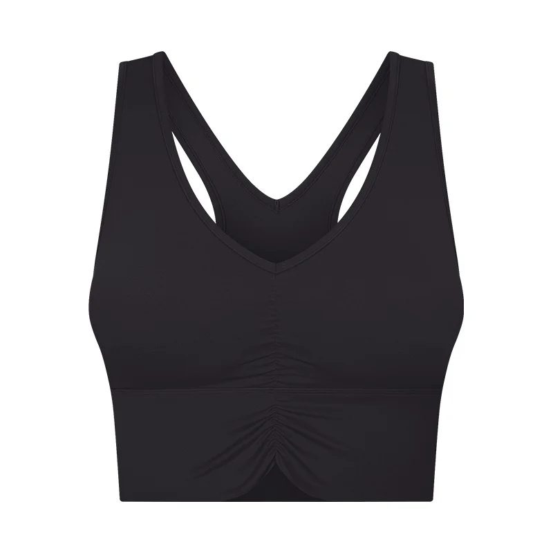 Solid chest pleated sports bra