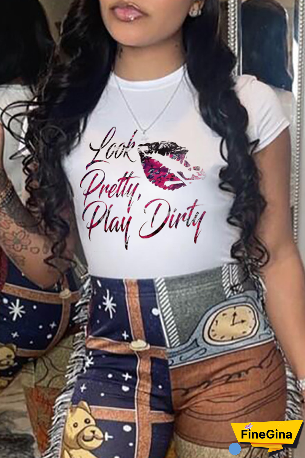 Black Casual Vintage Print Letter O Neck T-Shirts