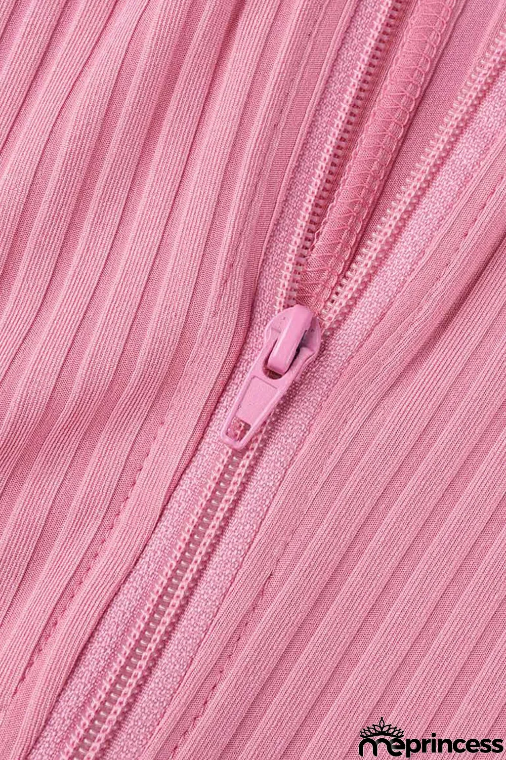 Pink Casual Solid Patchwork Zipper Collar Skinny Jumpsuits