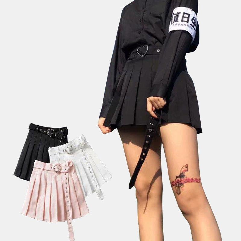 Heart Belt Mini Pleated Skirt