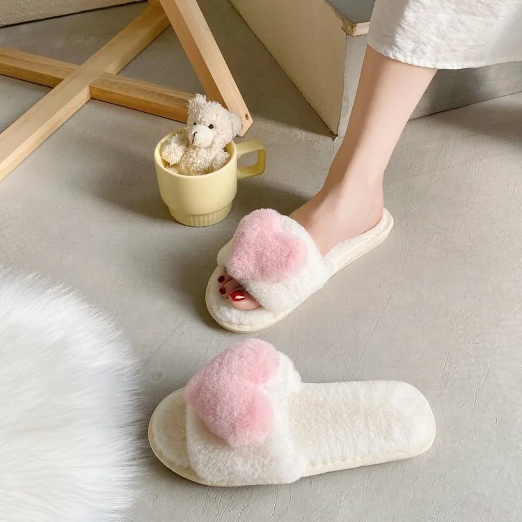 Wongn Wongn Slippers Women 2023 Winter New Korean Version Of Love Plush Warm Flat Cotton Slippers Home Slippers Women