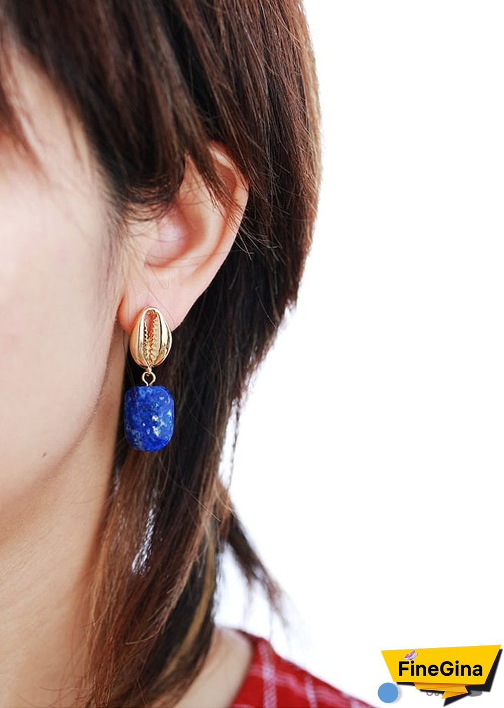 Boho Earrings, Dangle Earrings, Shell Blue Lapise