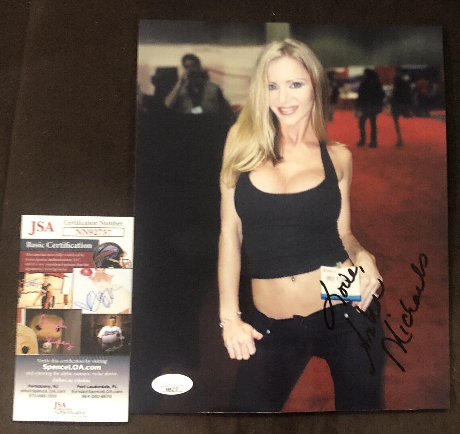 Amber Michaels Signed 8x10 Photo Poster painting ADULT STAR AUTOGRAPH Hustler Candid Rare JSA