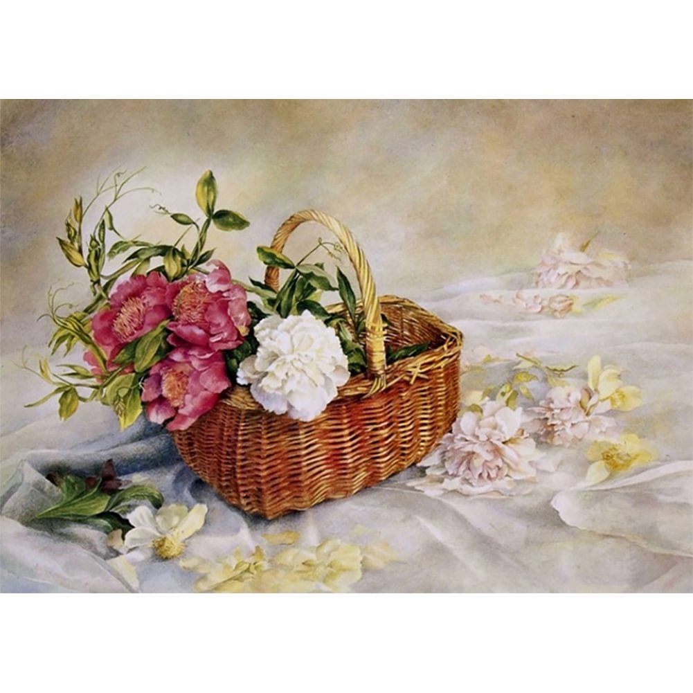 Basket Flowers - Full Round - Diamond Painting