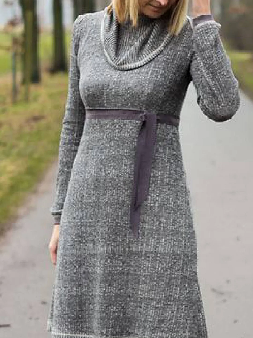 Cowl Neck Long Sleeve Cotton-Blend Fall Dresses