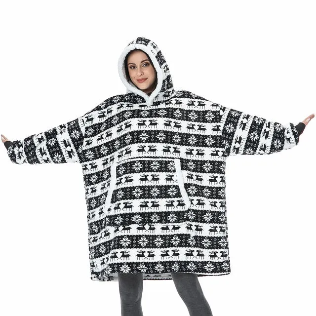 Wearable Blanket Men Women Giant Oversize Hoodie Sweatshirt Sweat Hooded Winter Bathrobe Blanket Sherpa Fleece Outwears