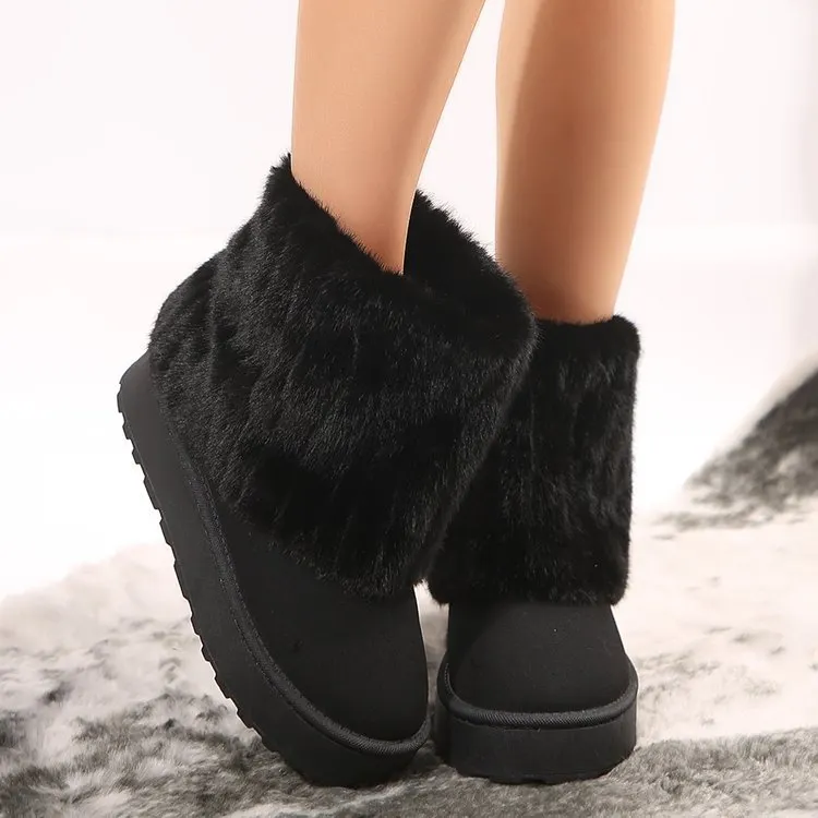 Breakj Breakj Thick-Bottomed Round Head Rolls Hairy Short-Snow Boots Women's Pine Cake Bottom Warm Thick Cotton Shoes