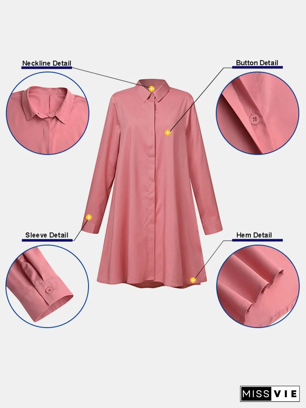 Women Solid Color Button Lapel Long Sleeve Casual Blouse