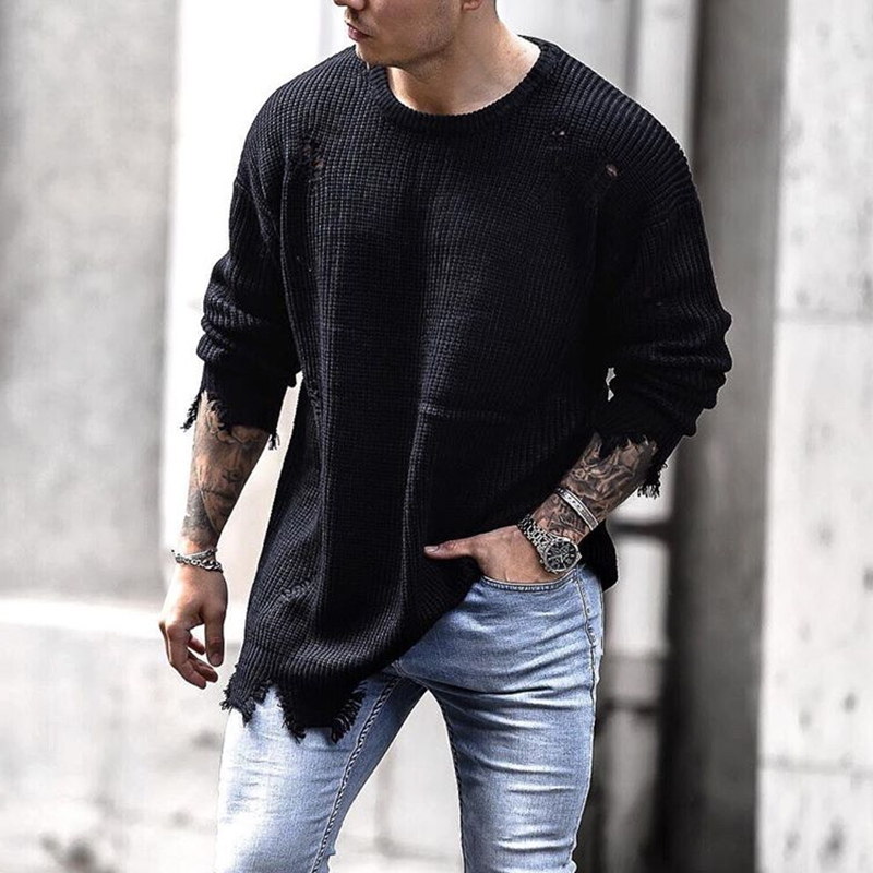 Men's Trend Black Long-sleeved Knitted Top / TECHWEAR CLUB / Techwear