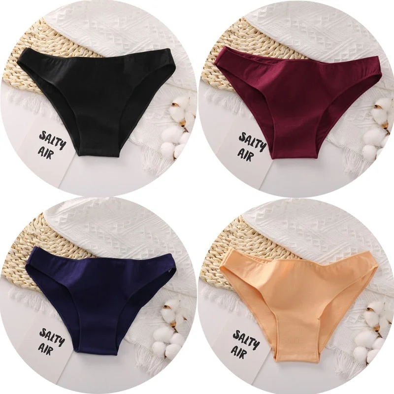 4PCS/Set Women Cotton Panties Sexy Low Waist Female Underpants Solid Elasticity Comfortable Underwear Women Panty Lingerie M-XXL