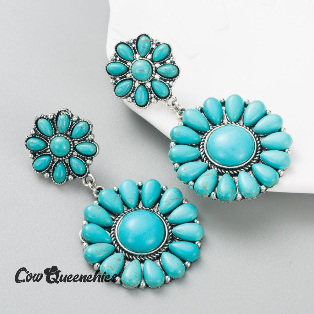 Round Turquoise Earrings Green