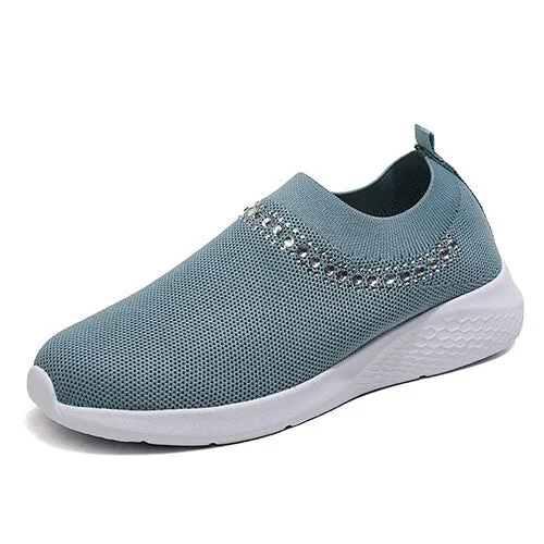 Back to college Women Crystal Sneakers 2022 Woman Flat Mesh Loafer Women's Comfort Vulcanized Ladies White Casual Shoes Trainers Basket Female