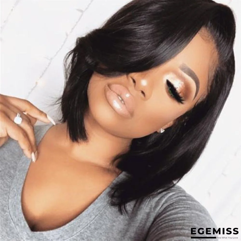 Short Straight Hair Bobo Head Wig Female High Temperature Silk Chemical Fiber Hair Oblique Bangs | EGEMISS