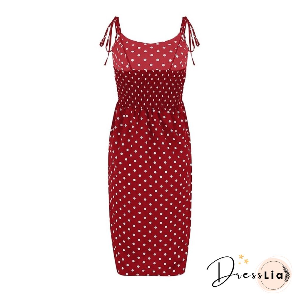 Dresses Sundress Summer Women Causal Polka Dot Sleeveless High Pleated Elastic Waist V-Neck Beach Dress Vestidos De Verano