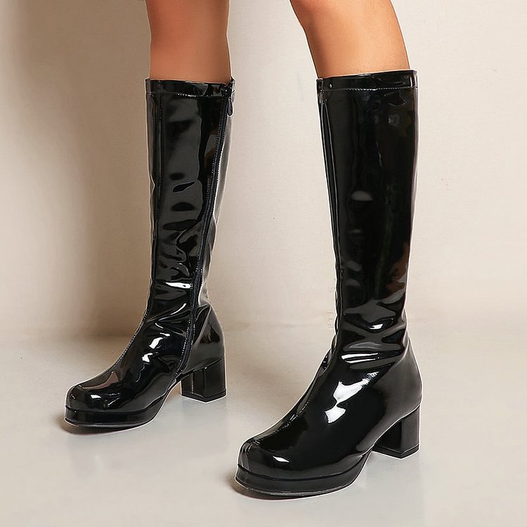 Square Toe Chunky Heel Patent Leather Candy Colors Boots