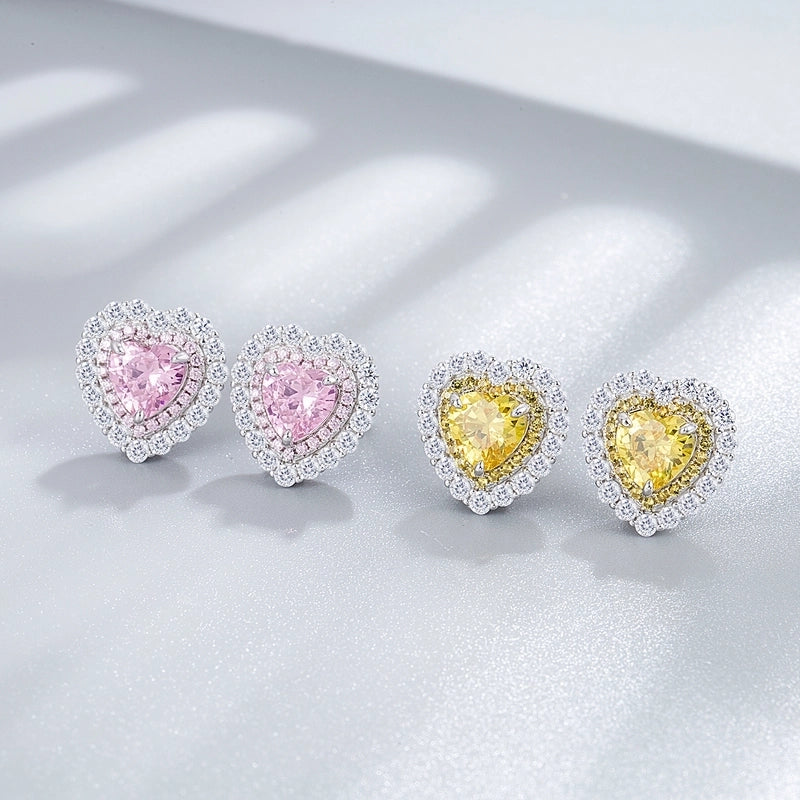 Sterling Silver S925 Love Ice Flower Cut 7mm High Carbon Diamond Jewelry Suit Advanced Ornament Three-Piece Jewelry Set