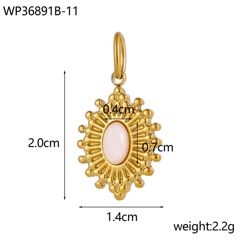 1 Piece 14 * 20mm 304 Stainless Steel Natural Stone Oval Pendant Jewelry Accessories