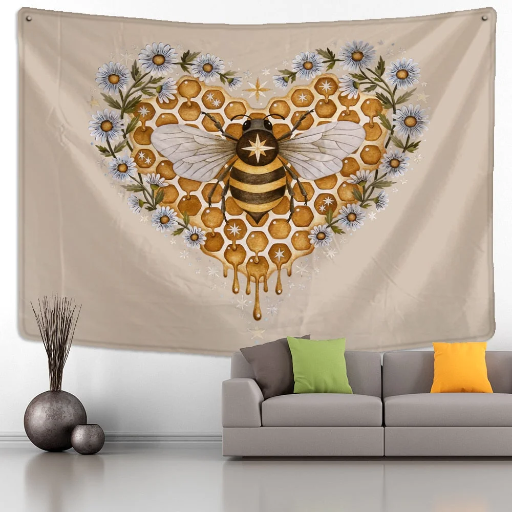 Bee Floral Tapestry Wall Hanging Daisy Bohemian Hippie Witchcraft Plant Bedroom Ins Style Dormitory Home Decor