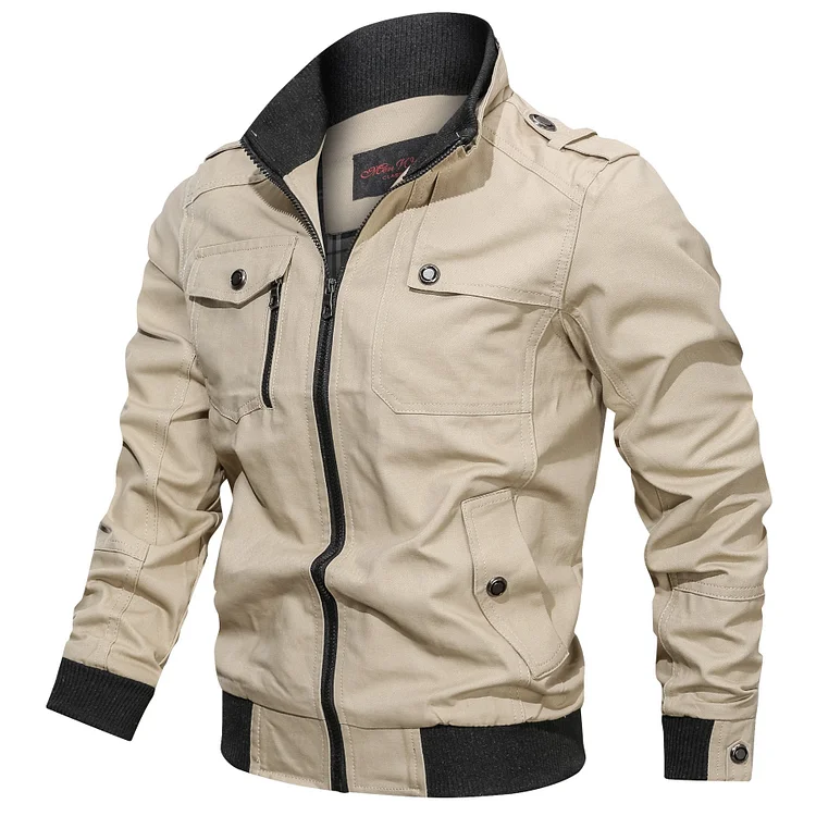 Men Fit Bomber Jacket Windbreaker Moto Street Coat Casual Solid Color Jacket Zipper Pocket Standing Collar plus Size Coat Men Cotton Thin Autumn Top